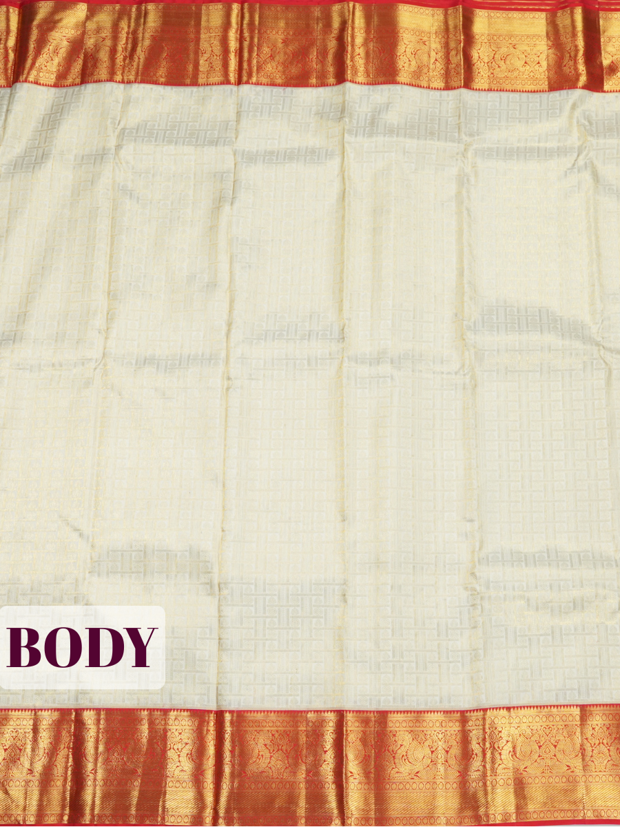 White Pure Kanchivaram Bridal Silk Saree with Geometric Zari Weave
