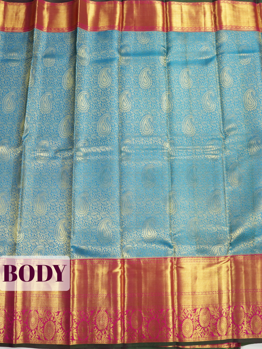 Blue Kanchivaram Saree with Floral Brocade Zari Border
