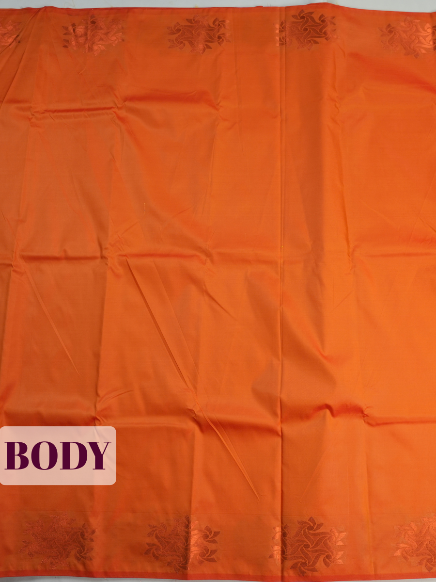 Orange Semi Silk Saree with Medium-Width Self-Design Zari Border