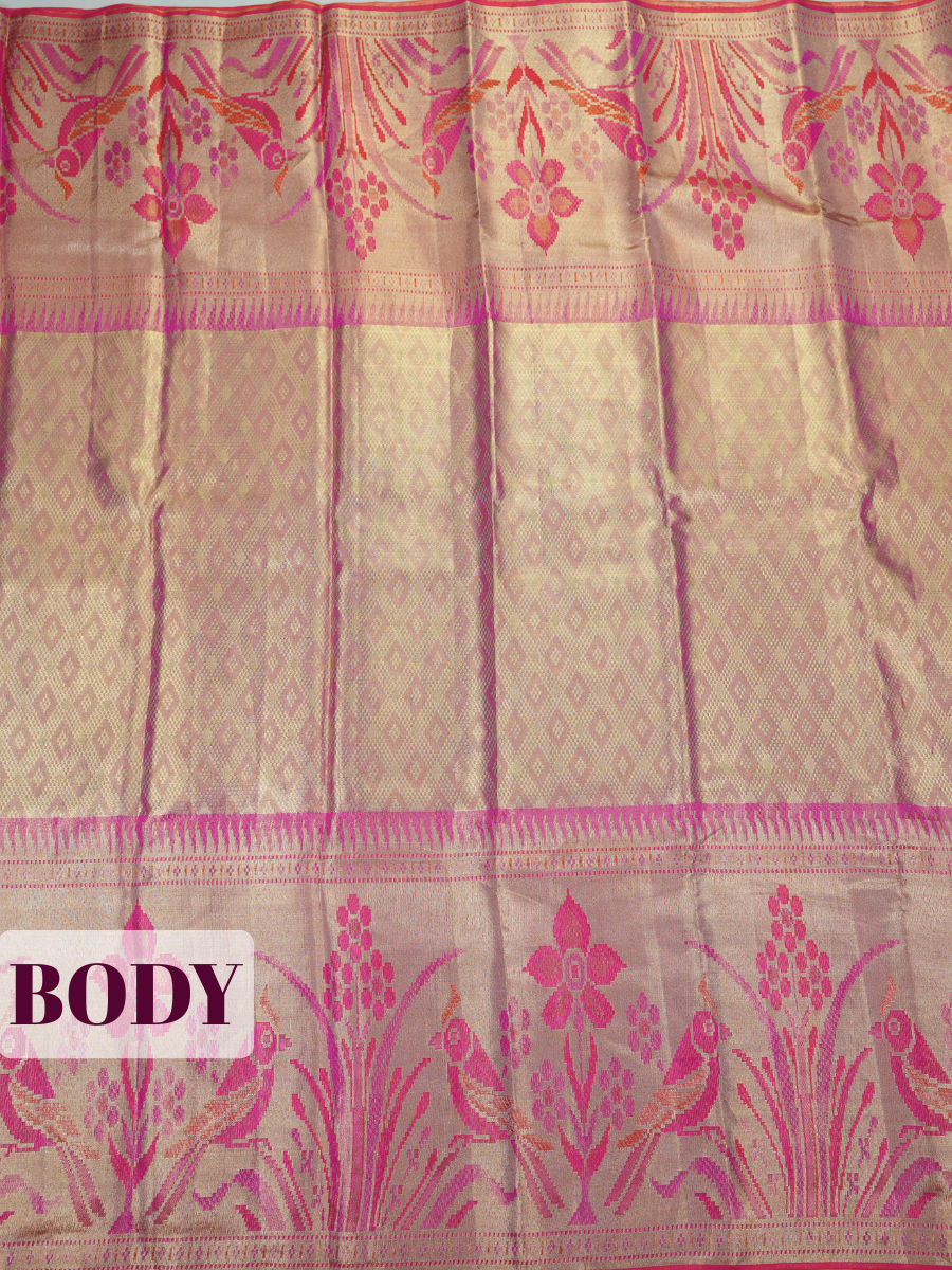 Rose Pink Pure Tissue Silk Saree with Floral Zari Weave
