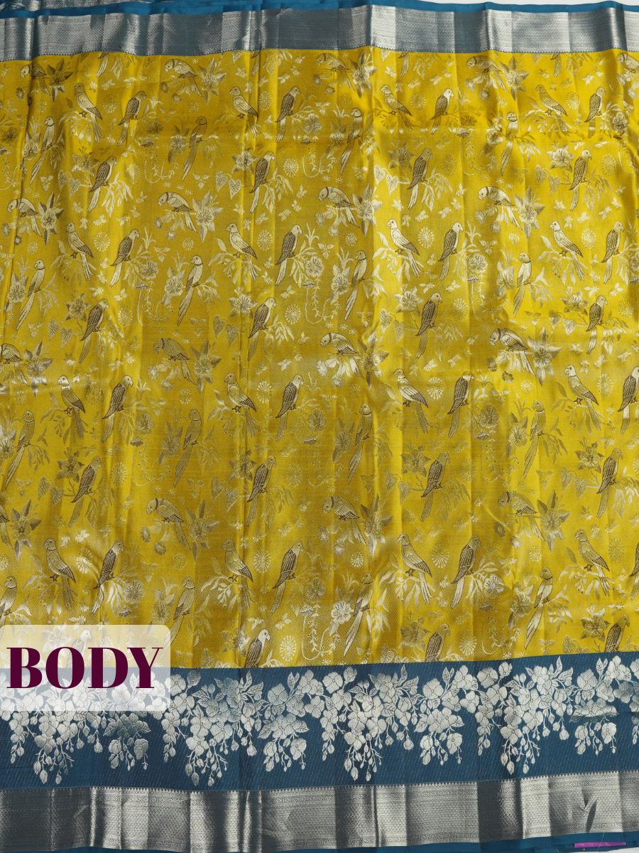 Mustard Yellow Kanchipuram Saree with Geometric Zari Border