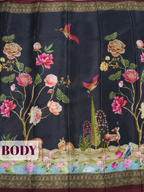 Black Pure Chiffon Saree with Traditional Border Design