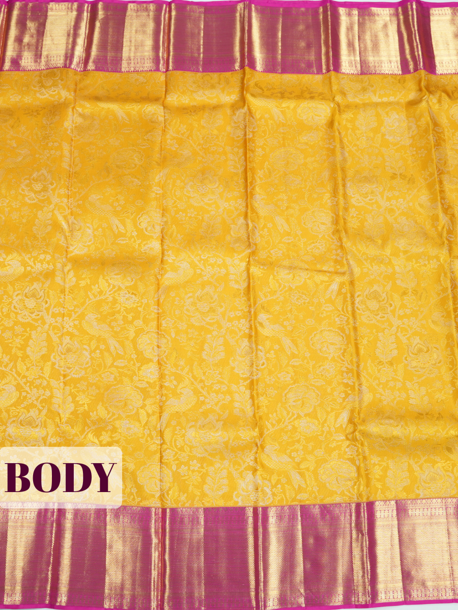 Yellow Kanchipuram Saree with Diamond Lattice Gold Zari Border