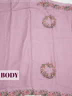 Purple Satin Fancy Saree with Floral Bouquet and Rose Print