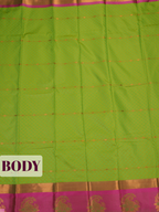 Leaf Green Bangalore Silk Saree with Rani Pink Pallu and Gold Paisley Zari