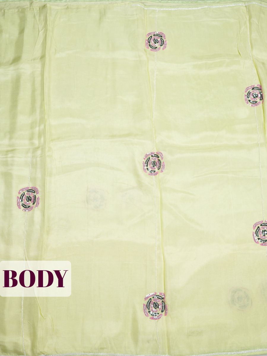 Lime Pure Silk Fancy Saree with Beaded Pearl & Sequin Trim