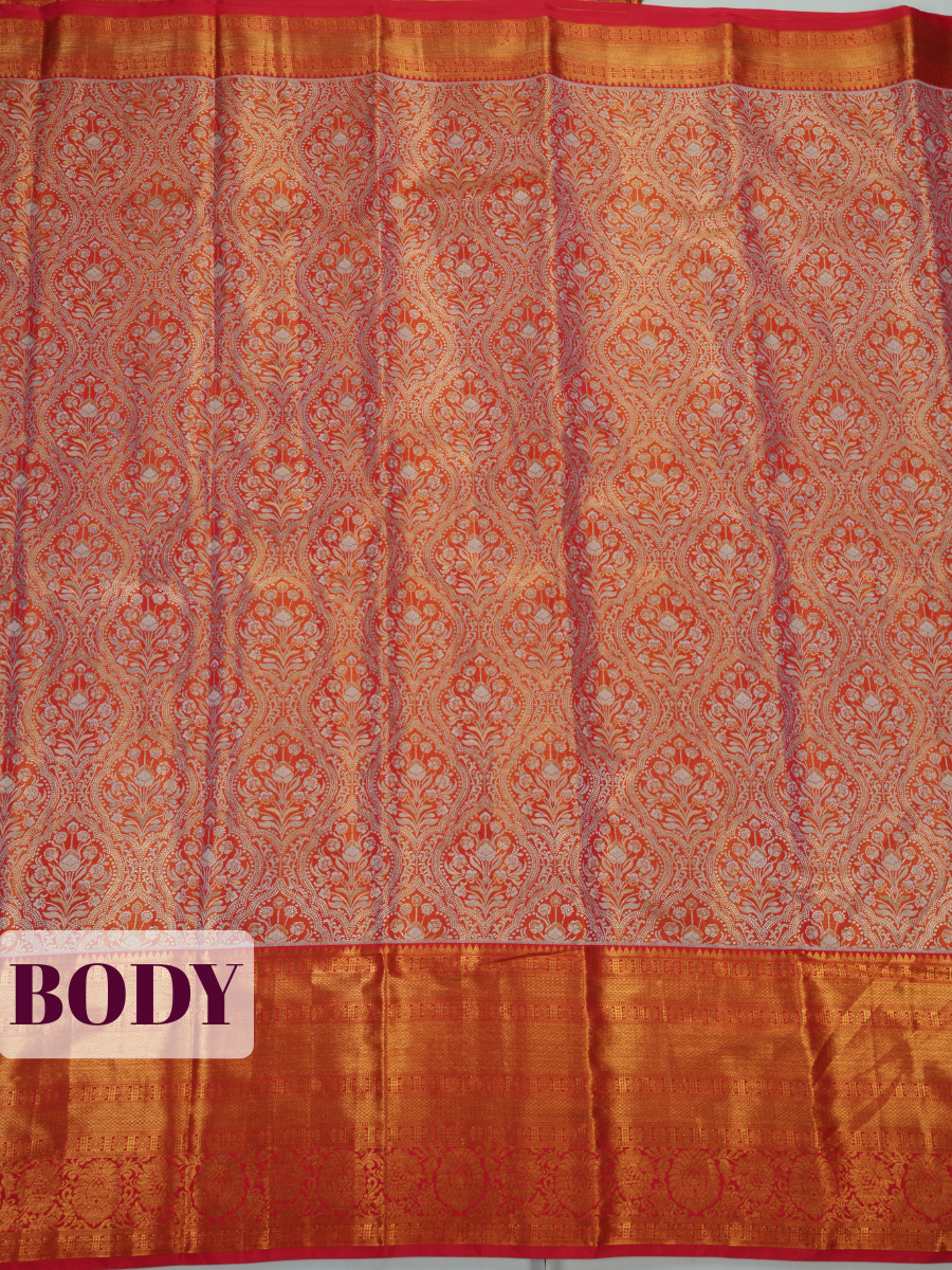 Red Pure Tissue Silk Saree with Intricate Zari Brocade