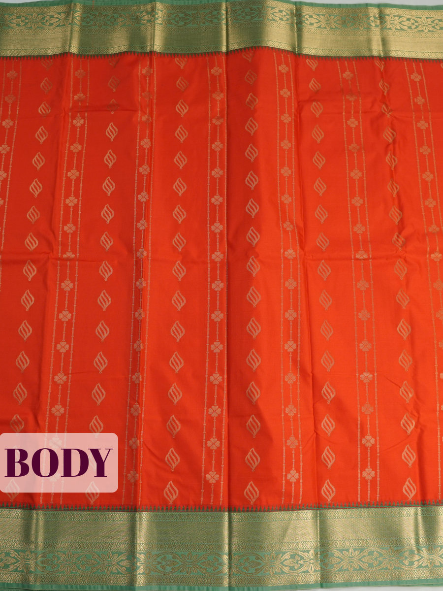 Orange Semi Silk Saree with Medium-Width Zari Floral Border