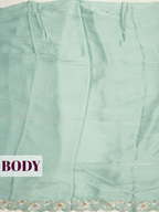 Sea Green Satin Fancy Saree with Stone-Studded Border Design
