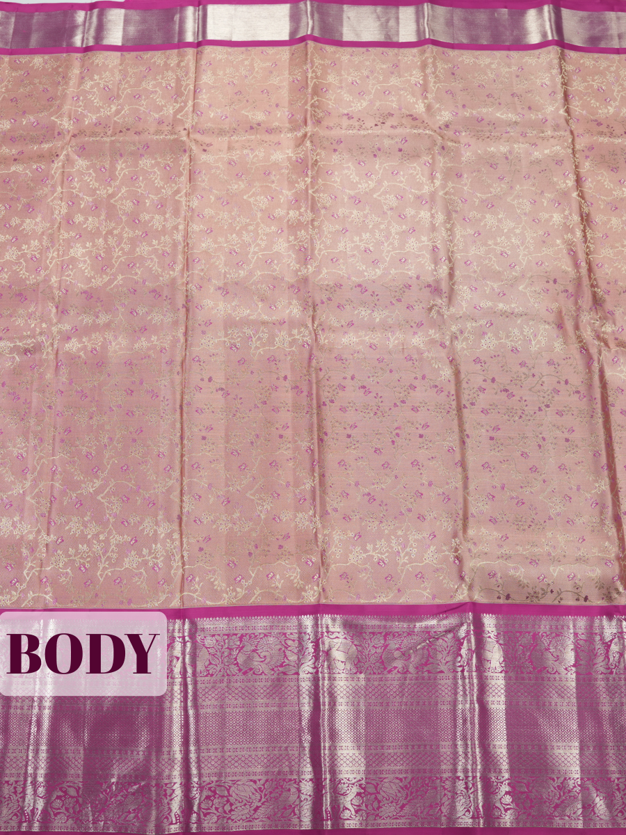 Peach Pink Pure Kanjivaram Bridal Saree with Rich Woven Zari Vanasingaram Temple Border
