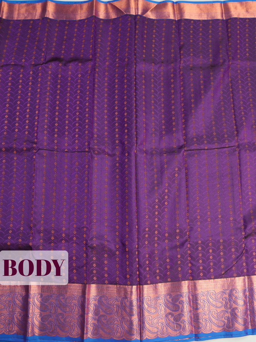 Purple Pure Kanchipuram Saree with Short Plain Gold Zari Border