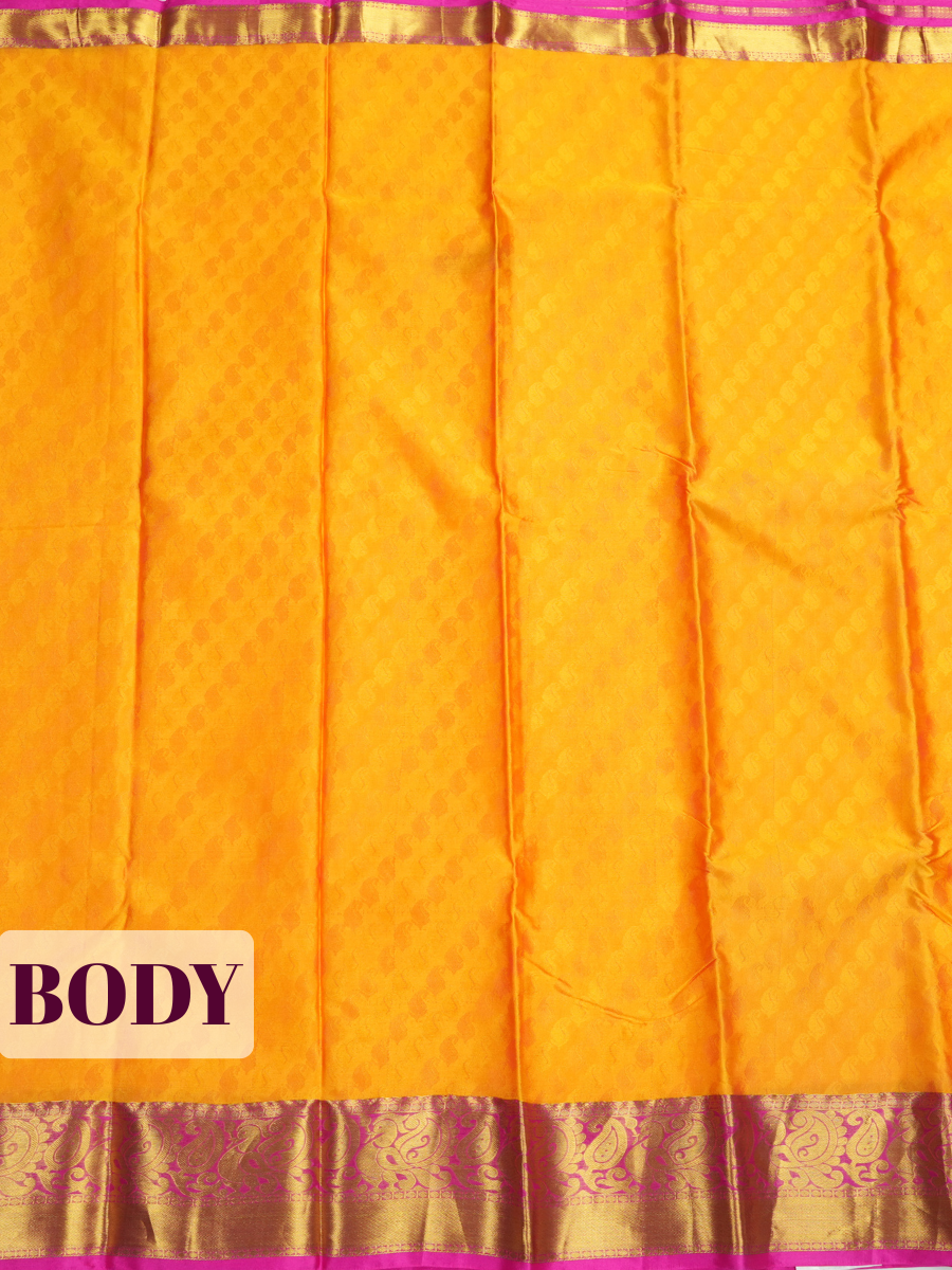 Yellow Semi Silk Saree with Paisley Zari Border