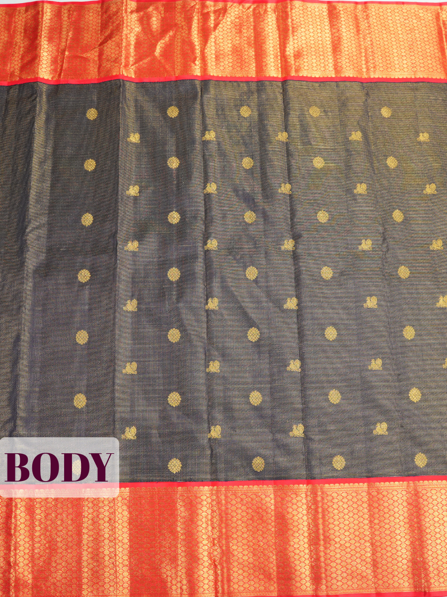 Navy Blue Pure Kanjivaram Silk Saree with A rich honeycomb brocade border