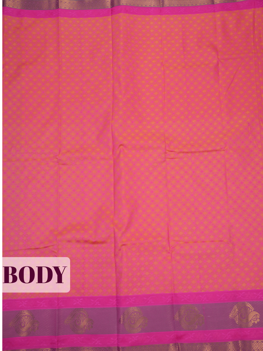 Fuchsia Pink Bangalore Silk Saree with Emerald Green Pallu and Antique Gold Zari