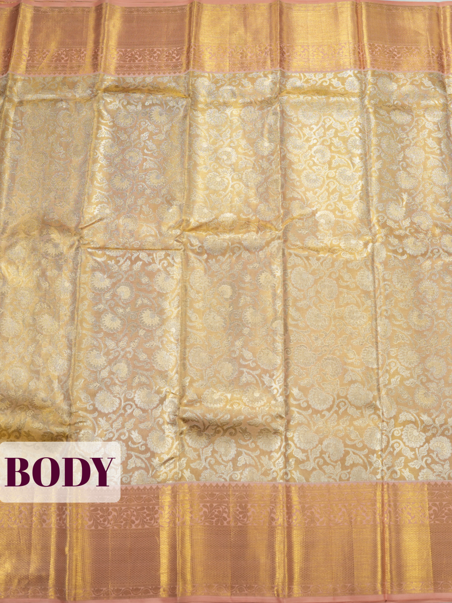 Pink Pure Kanjivaram Tissue Saree with Zari Woven Zigzag and Wavy Leaf Border