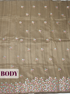 Dark Brown Semi Tussar Saree with Floral bud with dense embroidery