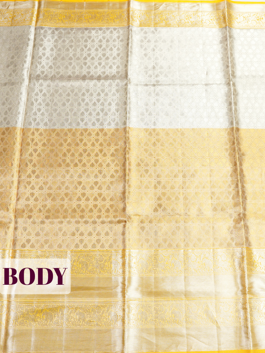 Champagne Gold Pure Kanjivaram Tissue Silk Saree with An elephant-and-floral brocade border