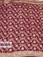 Burgundy Fancy Georgette Saree with Traditional Woven Zari Leaf Border