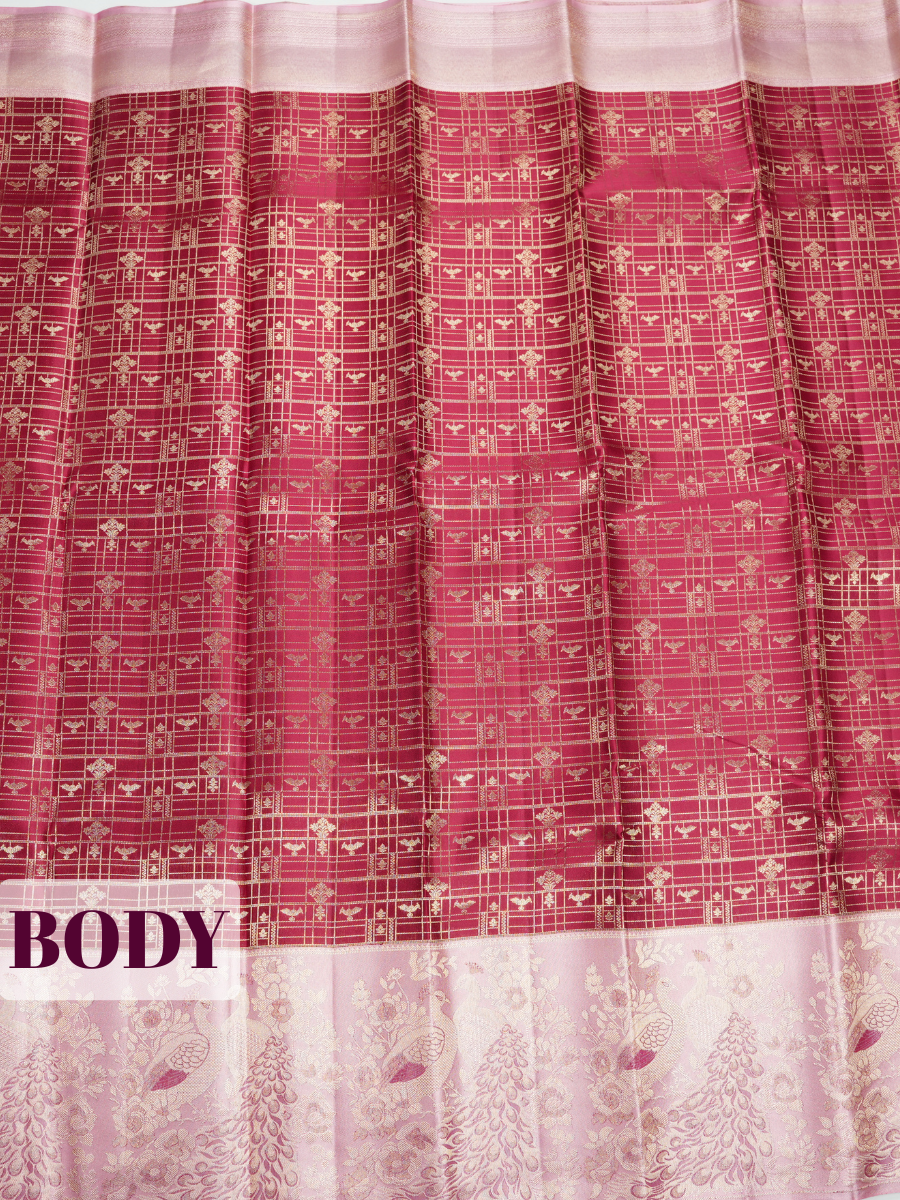 Rani Pink Kachipuram Bridal Saree with Peacock and Floral Zari Border