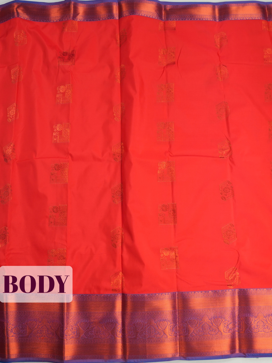 Red Semi Silk Saree with Broad Contrast Woven Zari Border