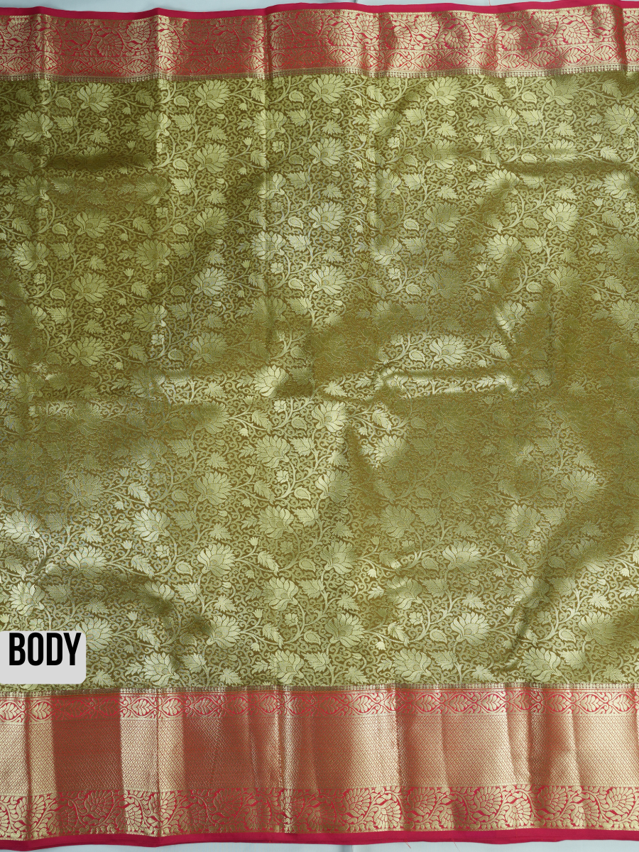 Olive Green Tissue Brocade Semi Silk Saree