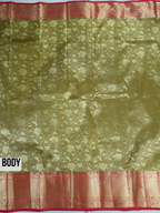 Olive Green Tissue Brocade Semi Silk Saree