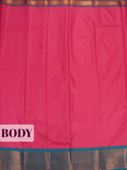 Pink Bangalore Silk Saree with Geometric Weave and Teal-Gold Zari Border