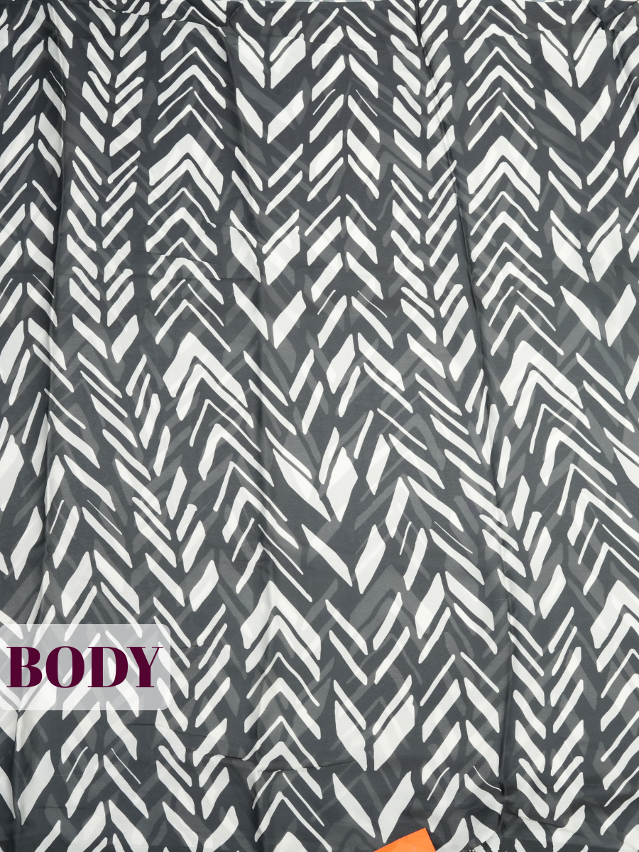 Black Satin Fancy Saree with Abstract Zebra and Wave Stripe Print