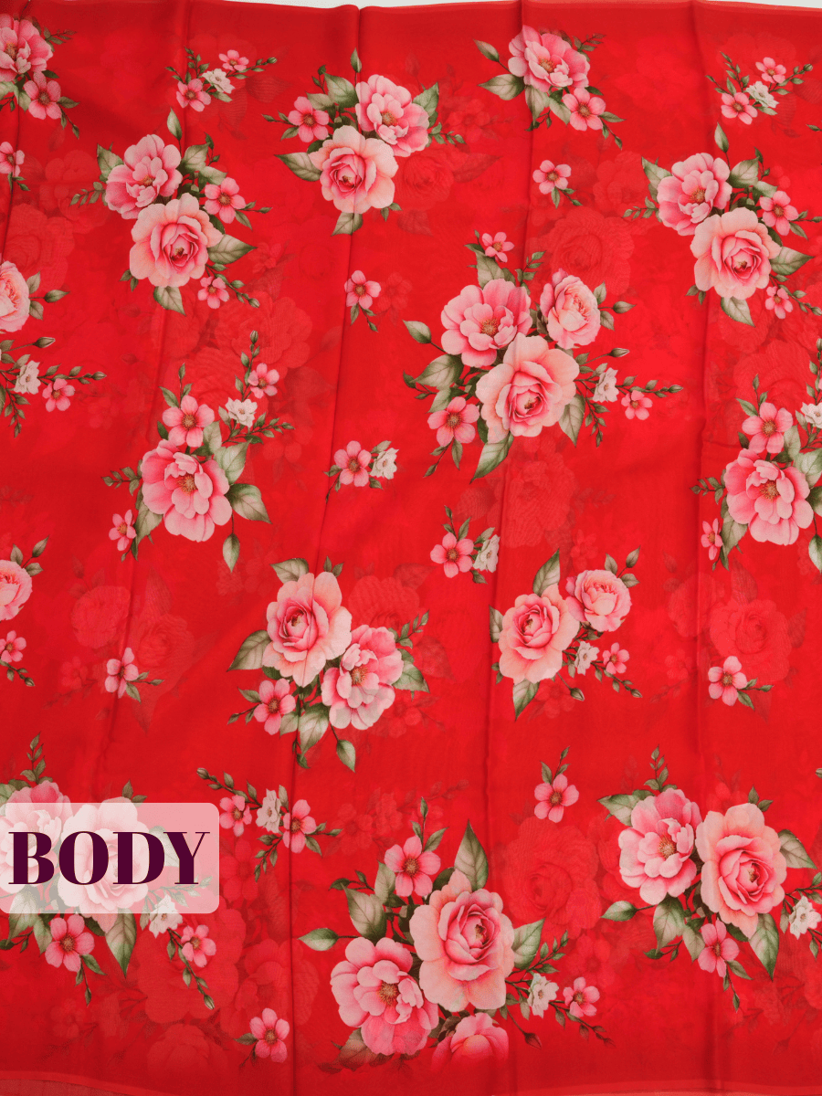 Mugdha Saree Red Red Pure Chiffon Saree with Borderless Design Mugdha Red Pure Chiffon Saree with Borderless Design
