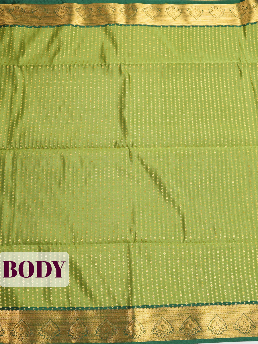 Mehendi Green Kanjivaram Soft Silk Saree with A zari brocade border