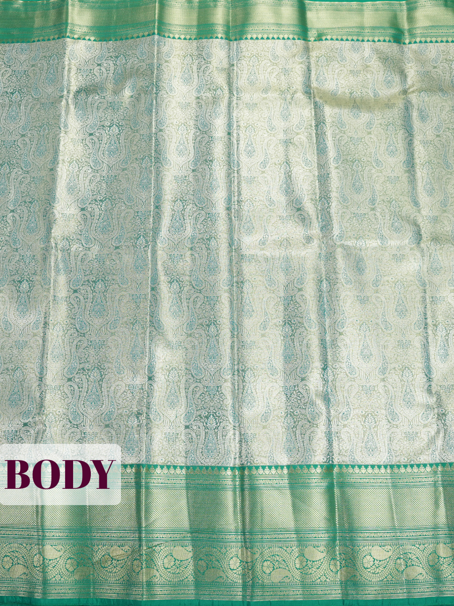 Green Semi Bridal Kanchipuram Silk Saree with Floral Paisley Zari Border