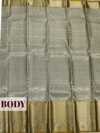 Silver Grey Kanchipuram Saree with Paisley and Diamond Zari Border