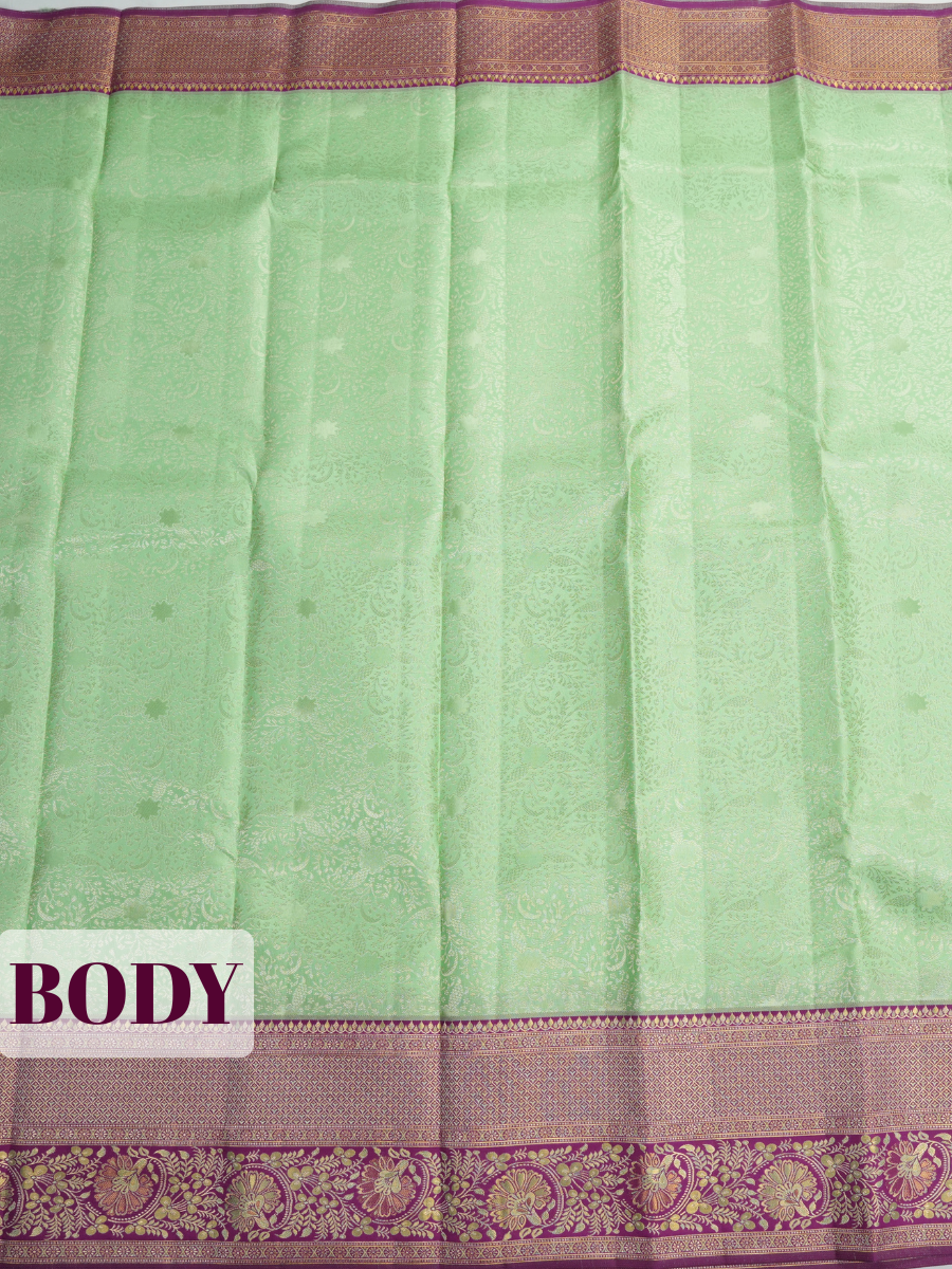 Parrot Green Kanchipuram Saree with Peacock Zari Border