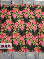 Black Tissue Crepe Fancy Saree with Jardim Floral Blossom Print