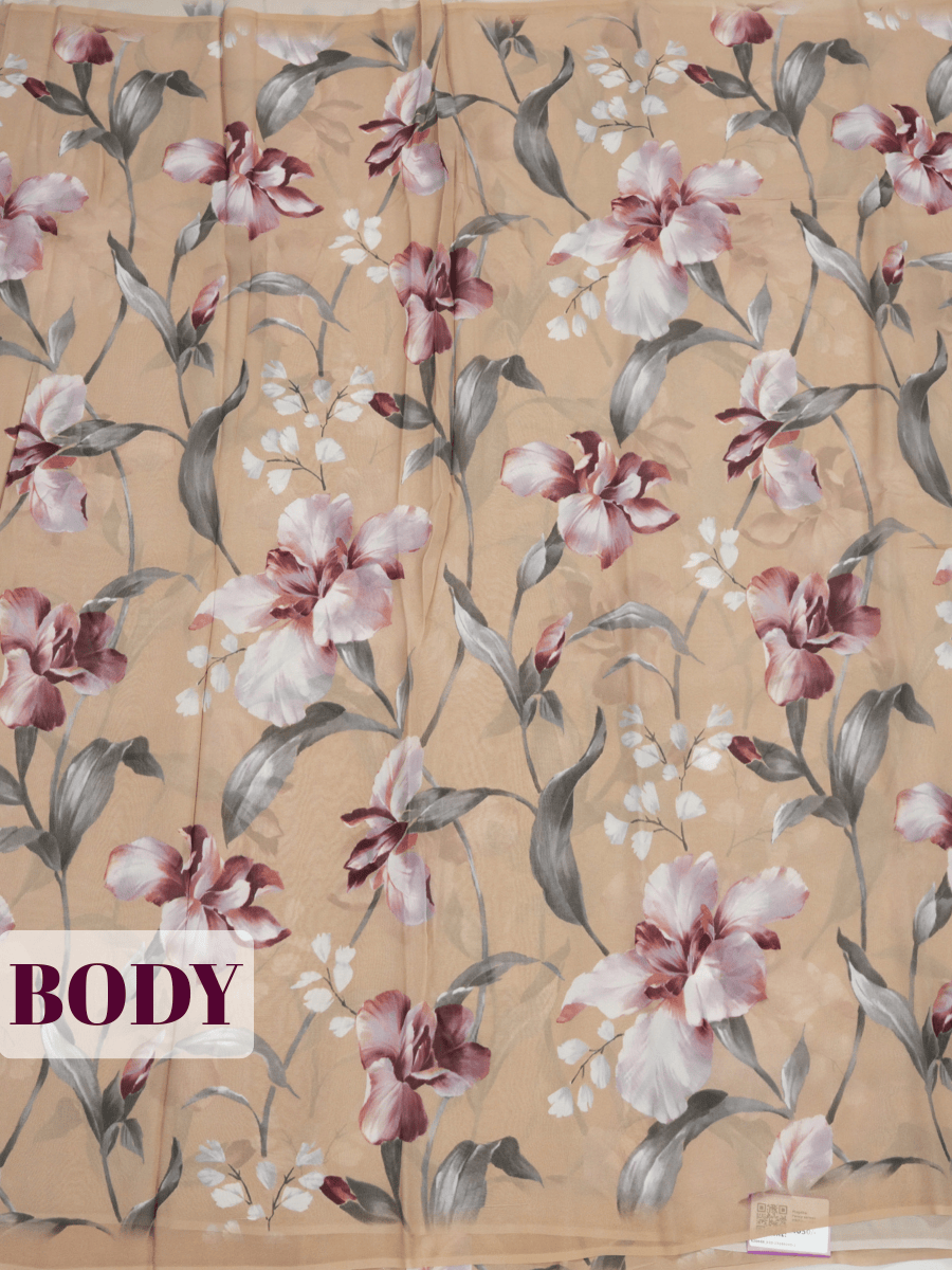 Cream Pure Chiffon Saree with Borderless Design