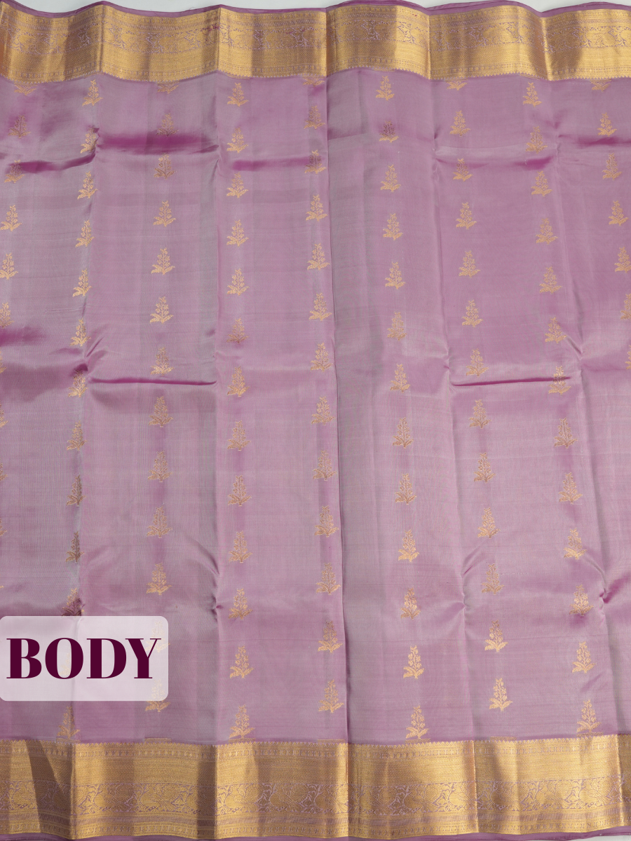 Purple Pure Kanchipuram Saree with Broad Paisley Floral Zari Border