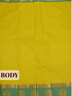 Mustard Yellow Bangalore Silk Saree with Teal Green Pallu and Gold Floral Zari