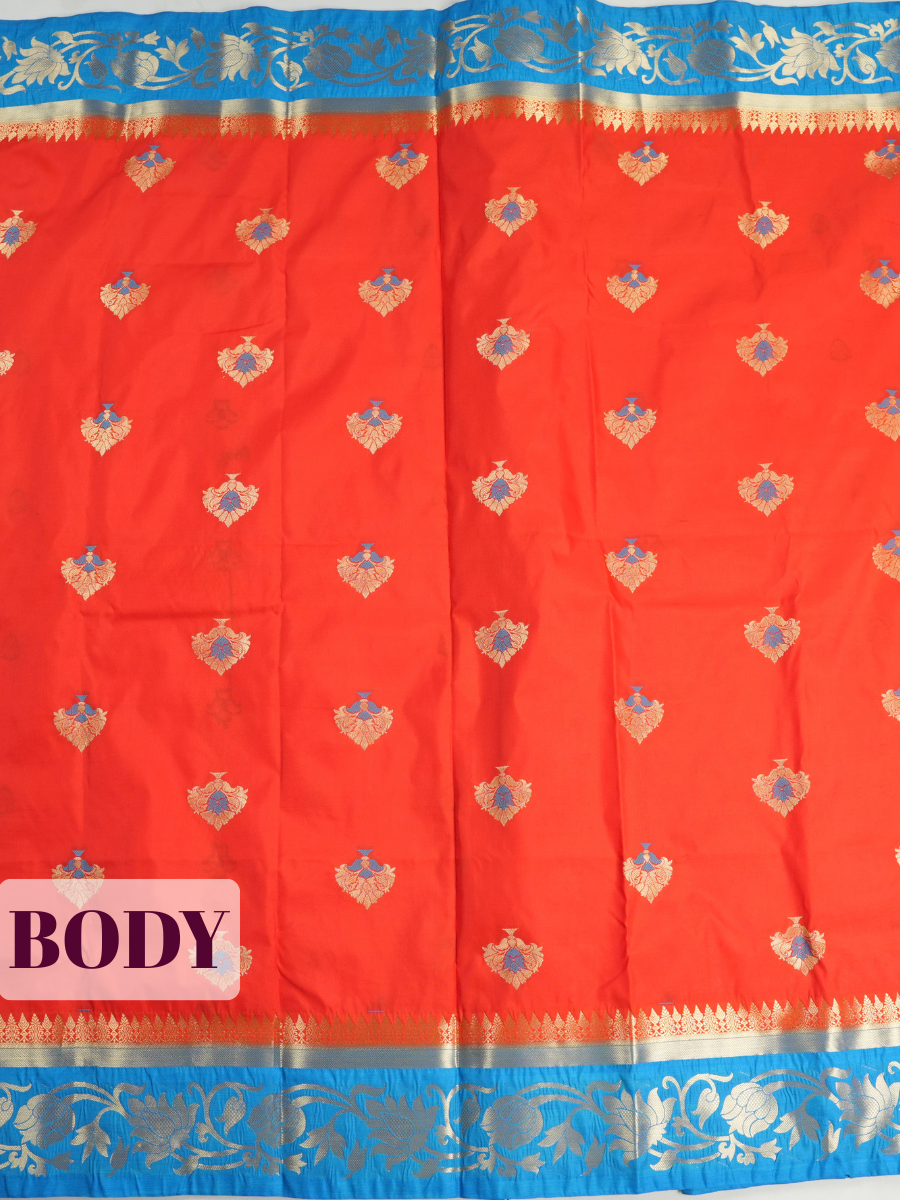 Orange Semi Silk Saree with Flower Design Border