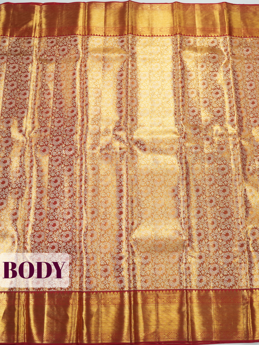 Rusty Brown Pure Kanjivaram Tissue Saree with Tissue Kanchi Border with Geometric Pattern