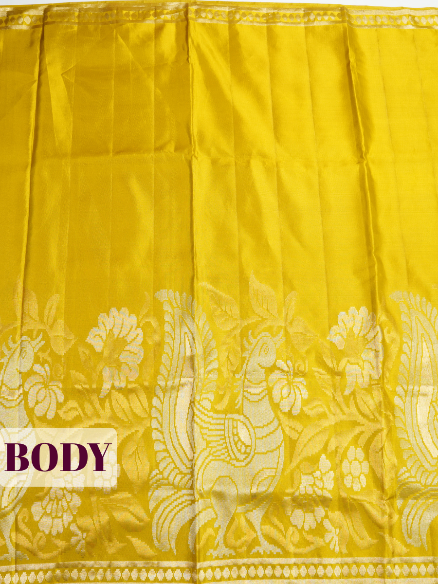 Mustard Yellow Pure Kanjivaram Tissue Silk Saree with A self-zari brocade border
