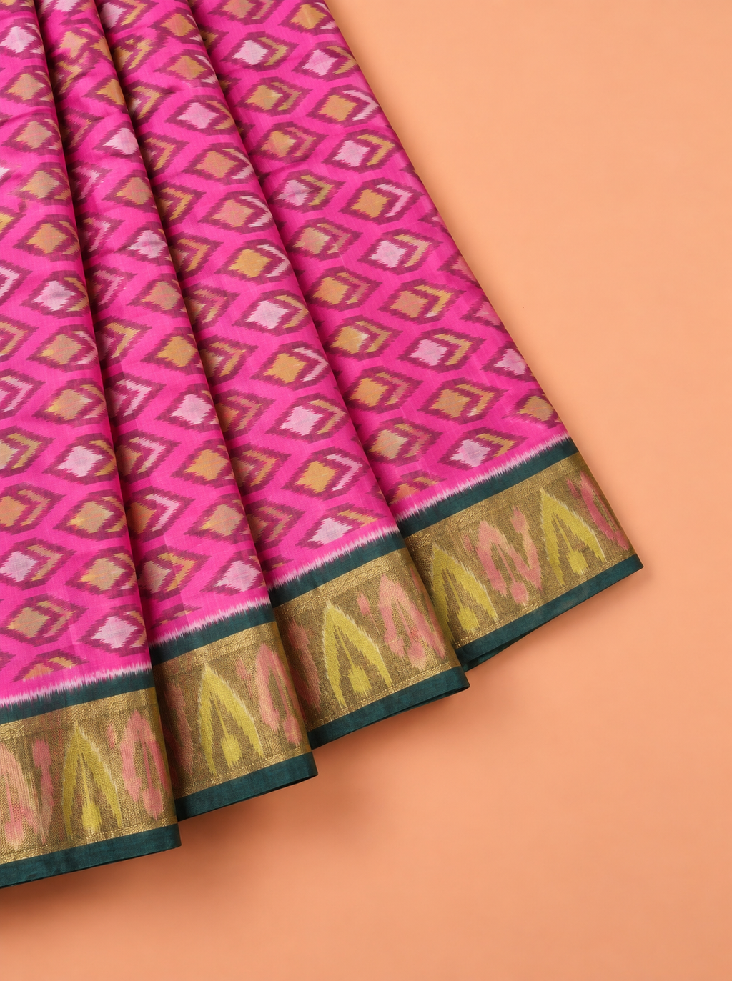 Pink and Black Traditional Ikkat Saree