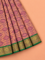 Dark Green and Orange Traditional Ikat Woven Saree