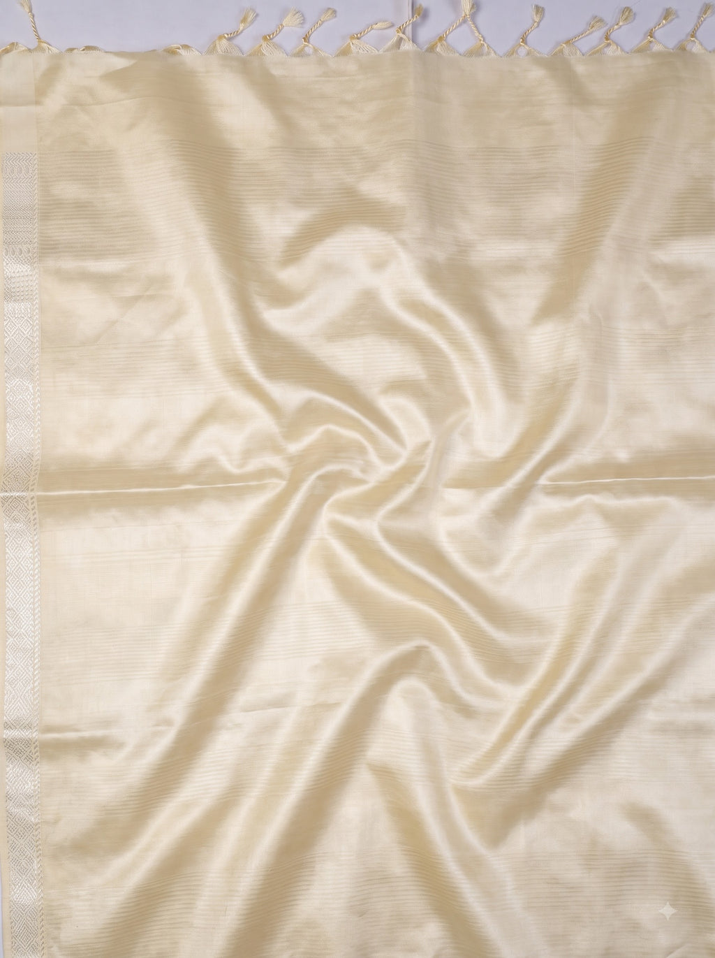 Black Cream Chiniya Silk Silver Zari Checked Saree.