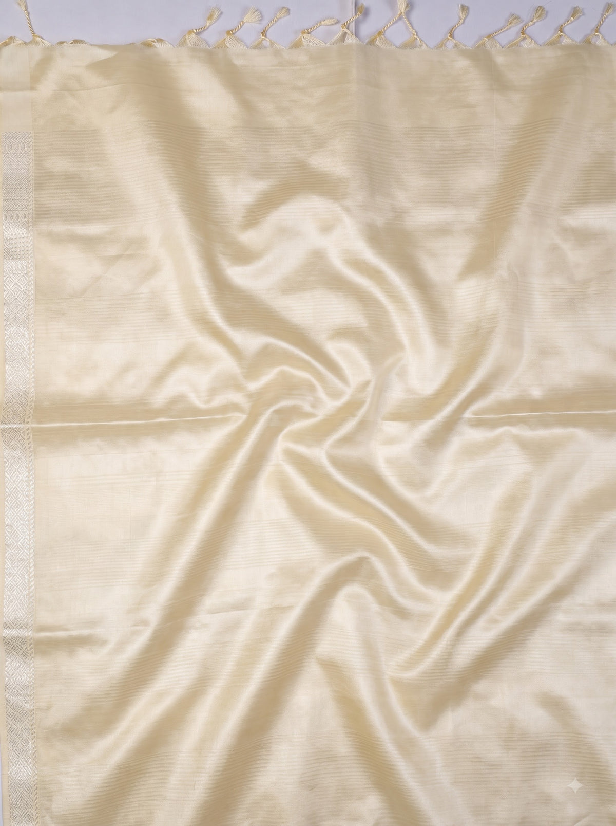 Black Cream Chiniya Silk Silver Zari Checked Saree.