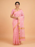 Dusty Rose Pink and Antique Gold Geometric Zari Woven venkatagiri cotton Saree