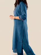 Blue Straight Kurta Set with Pants