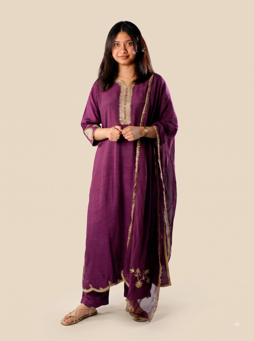 Magenta Straight Cut Kurta Set with Pants