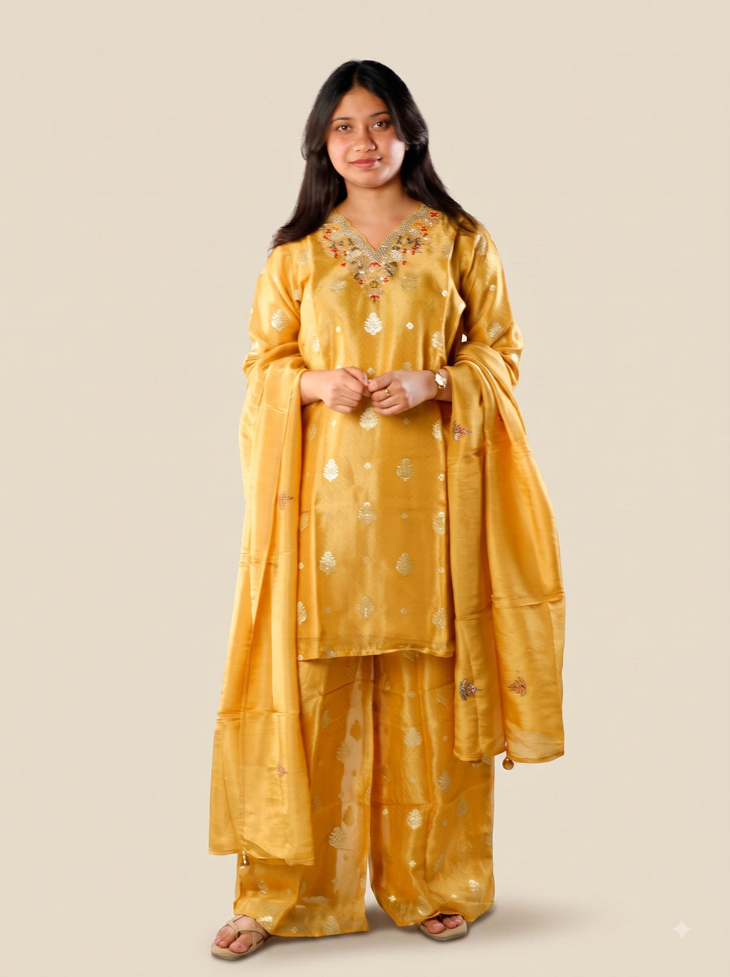 Yellow Short Cut Palazzo Set