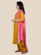 Green Short-Length Anarkali Set with Pants