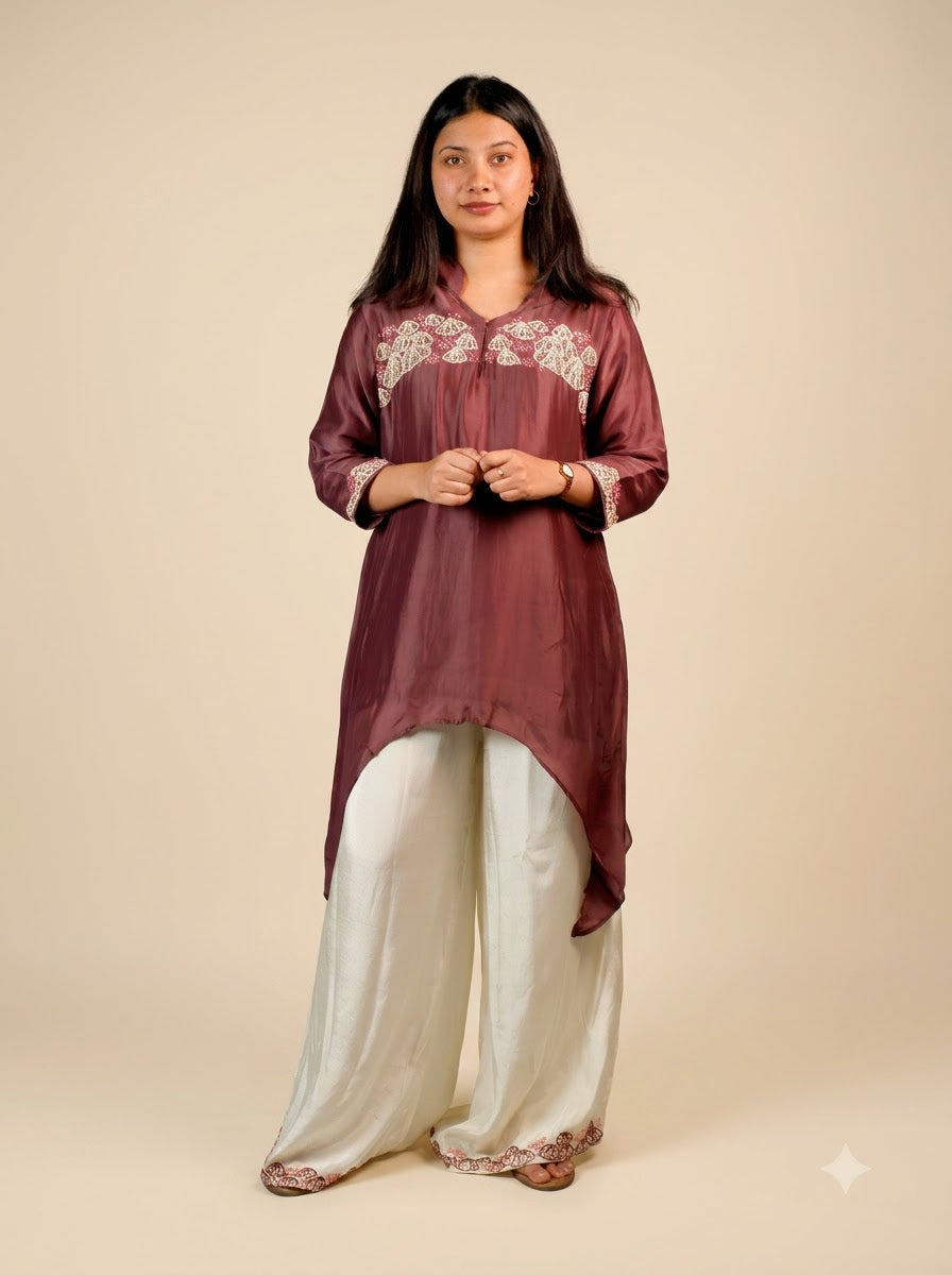 Brown Fish Cut Top with Palazzo Pants